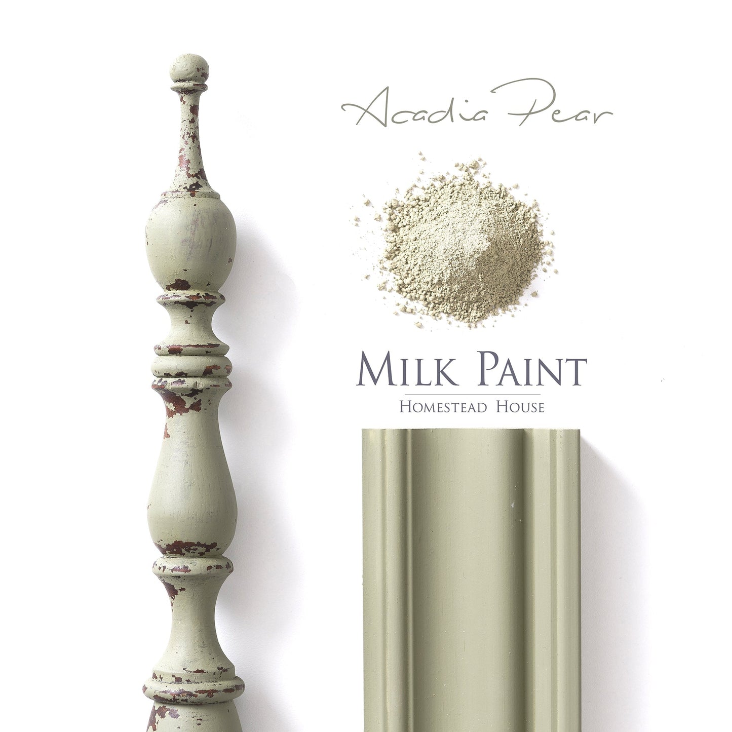 Acadia Pear Milk Paint from Homestead House in Powder Form and as finished colour. | homesteadhouse.ca
