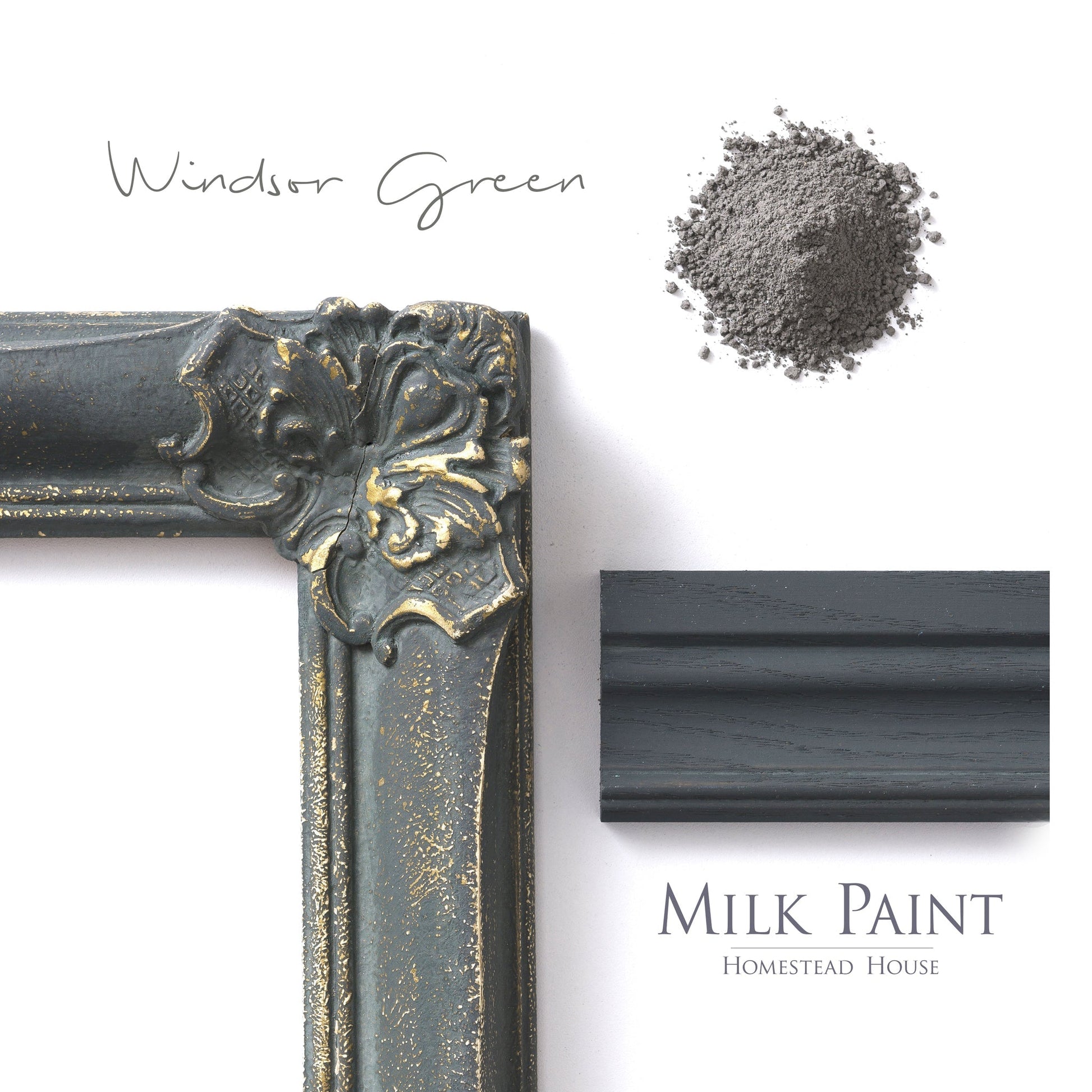 Milk Paint from Homestead House in Windsor Green -This deep green has grey undertones. | homesteadhouse.ca